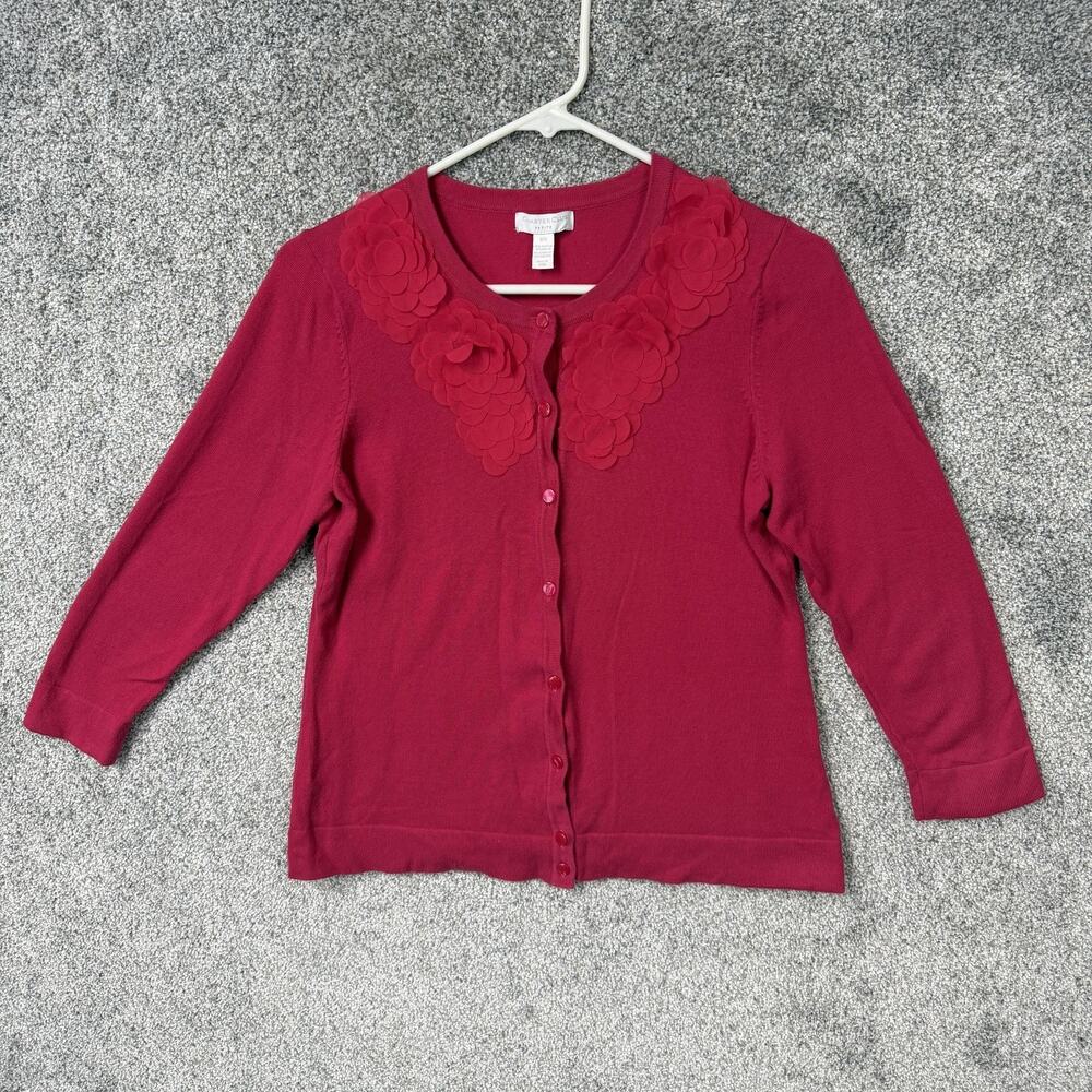 Castro Cardigan Sweater 2 Medium Rosette Applique Office Coquette Cottagecore